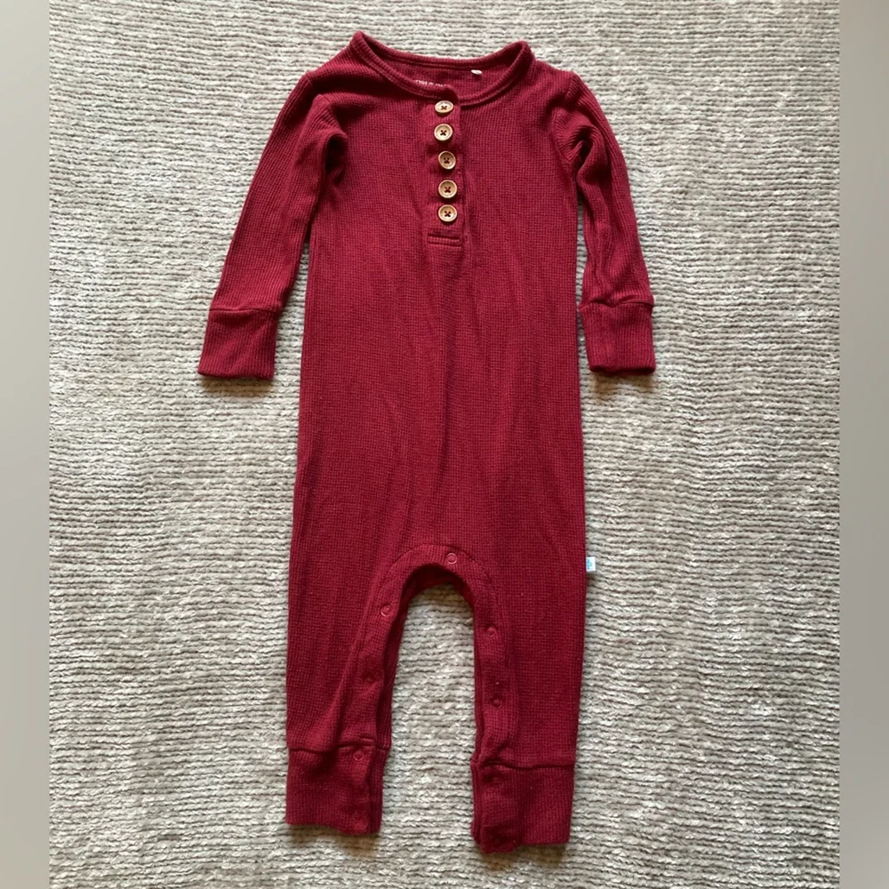 Posh Peanut Wine Waffle Knit One Piece Henley Boy Girl Unisex 2T‎